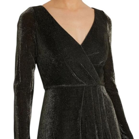 Mac Duggal Size 16 NEW Black Gold Long Sleeve Faux Wrap A Line Gown 49088 NWT - Picture 3 of 11